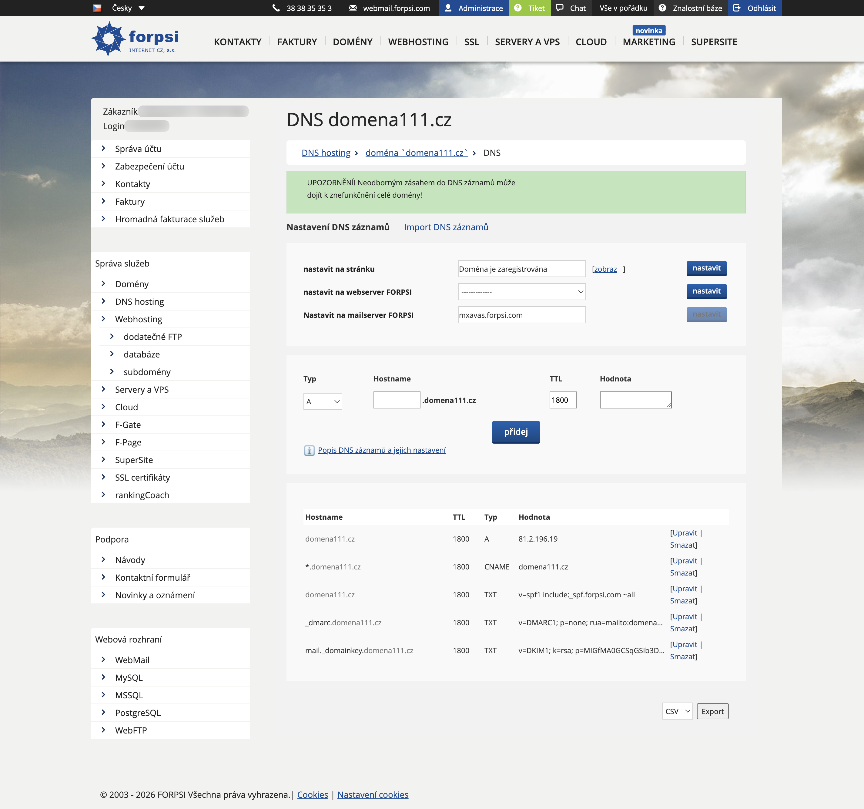 Step 3: DNS record settings page