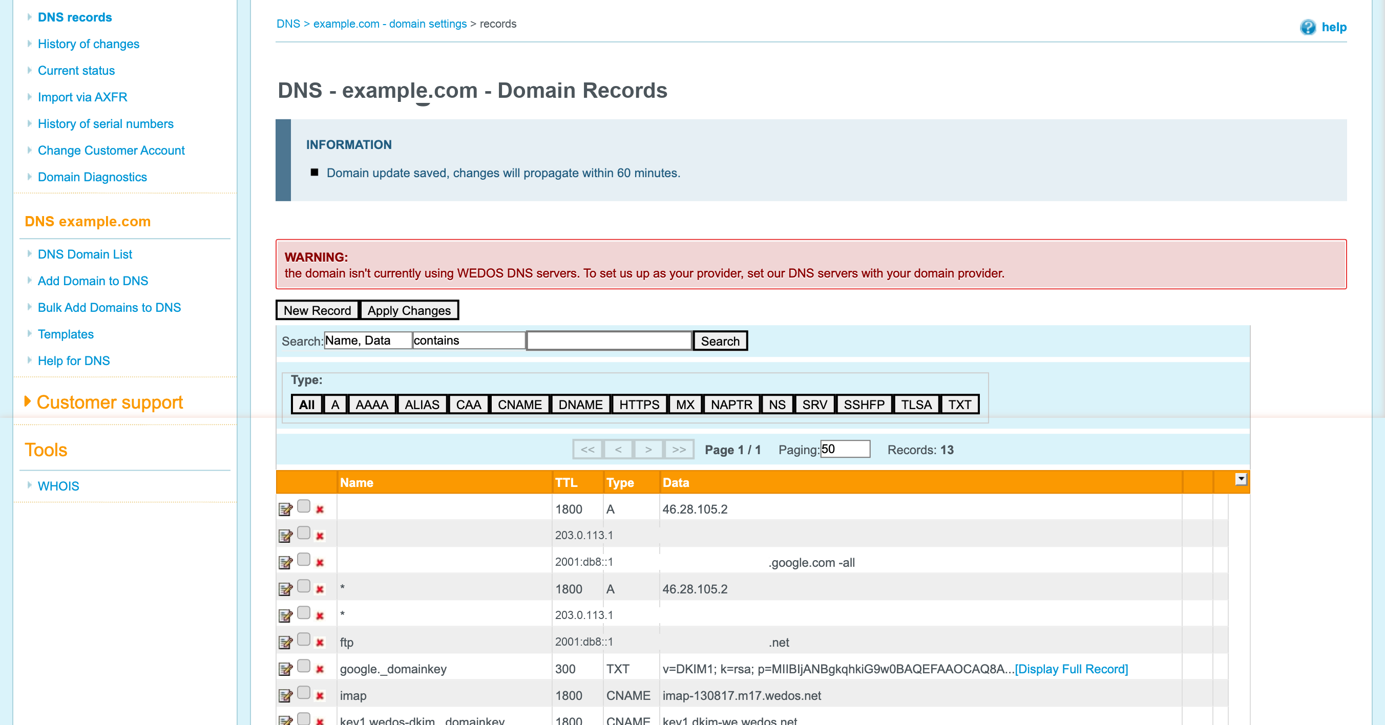Step 4: DKIM record saved, changes applied