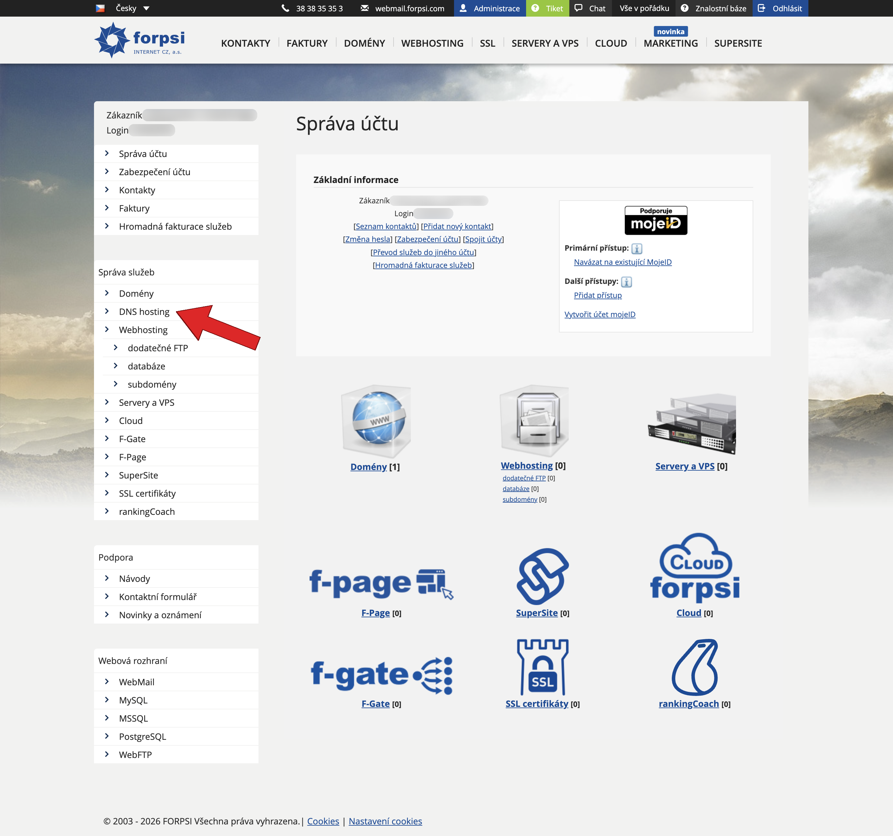 Step 1: FORPSI admin panel after login