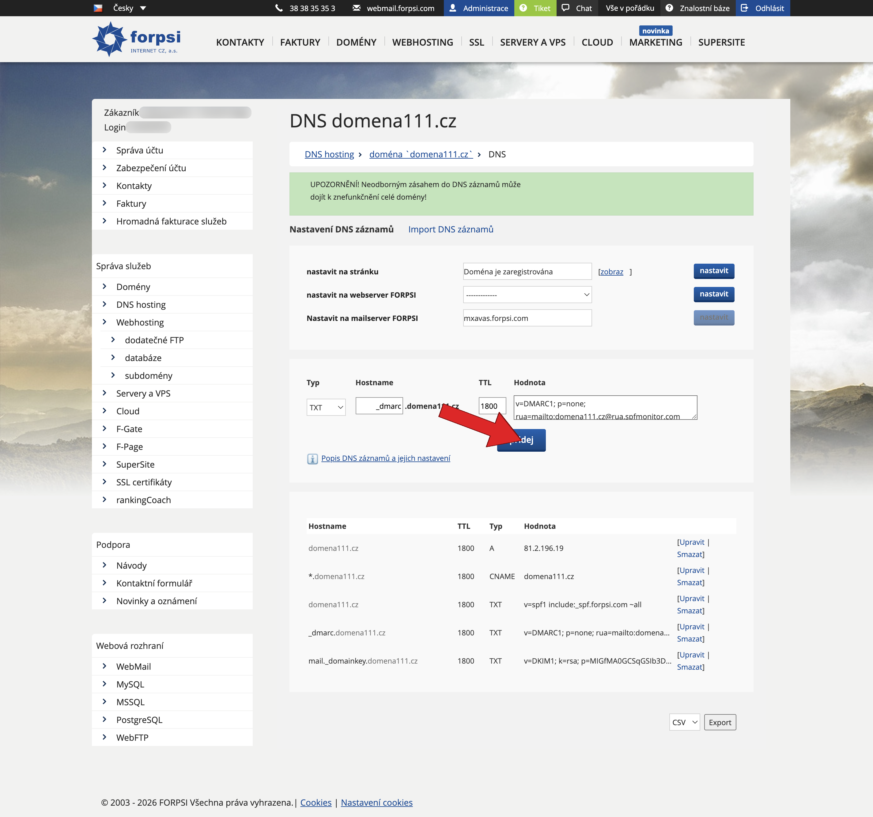 Step 4: Form with DMARC record filled in