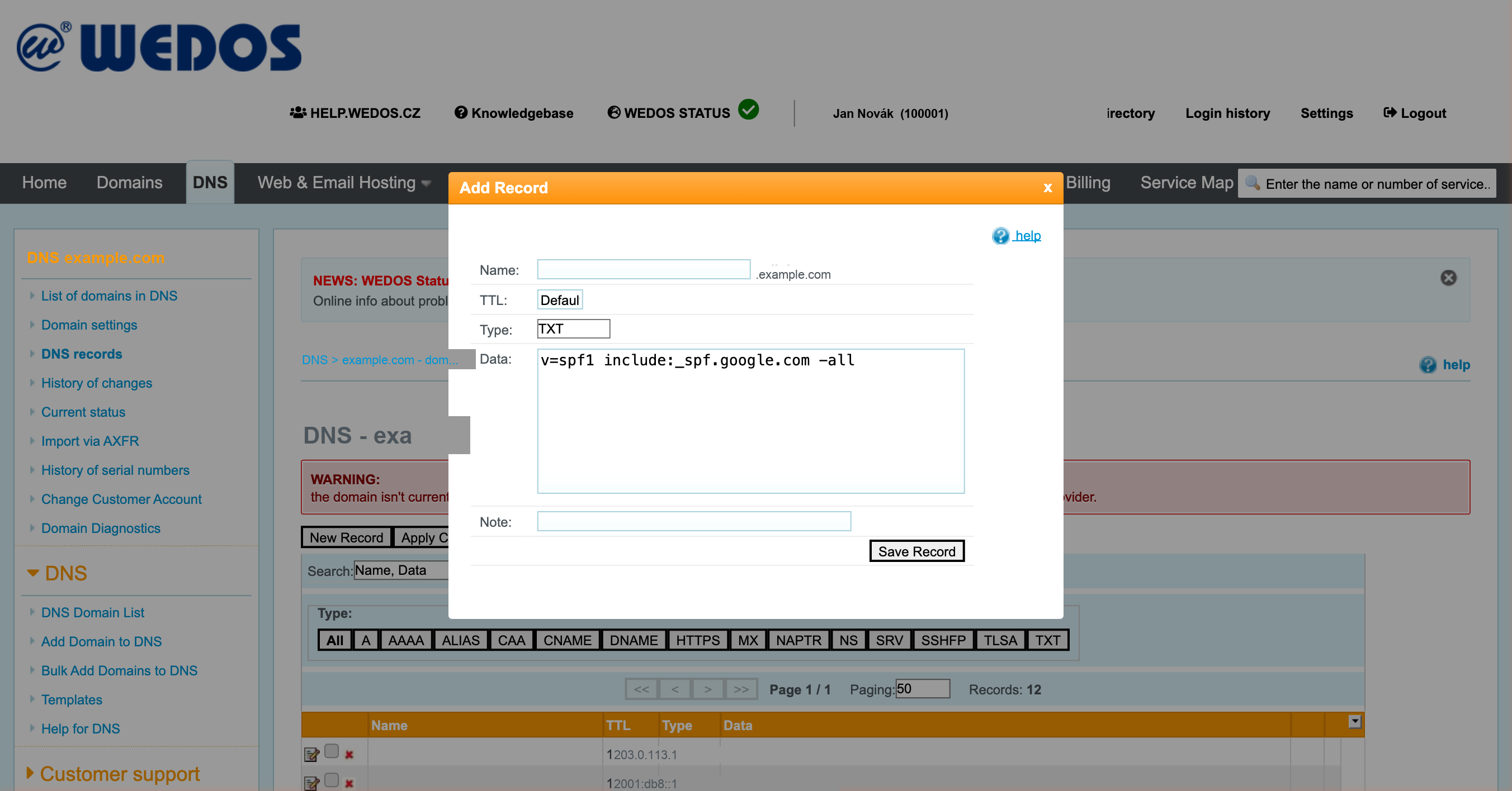 Step 3: Add Record dialog with SPF value